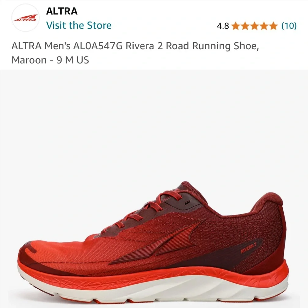 ALTRA Men's Rivera 2 Road Running Shoe, Maroon - 9 M US - Picture 10 of 11